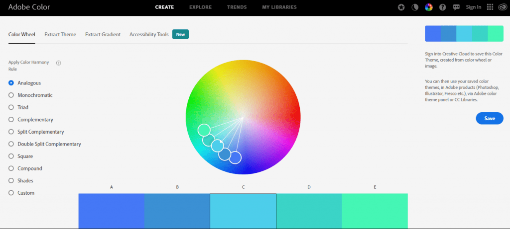 Adobe Color: Color wheel, a color palette generator
